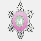 ピンクフェイクグリッター スノーフレークピューターオーナメント (右)