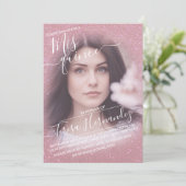 ピンクフェイクスパークリグリッターグラデーションフォトキンセアニラ 招待状 (スタンド正面)