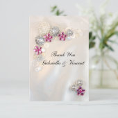ピンクフェイクダイヤモンドパールボタ結婚ンズサンキュー サンキューカード (スタンド正面)