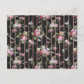 ピンクフェイクバラ金ゴールドストライプヴィンテージバラフローラ ポストカード (正面)