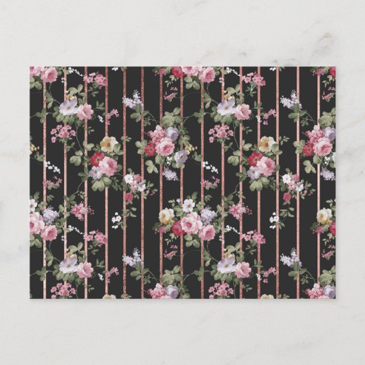 ピンクフェイクバラ金ゴールドストライプヴィンテージバラフローラ ポストカード (正面)