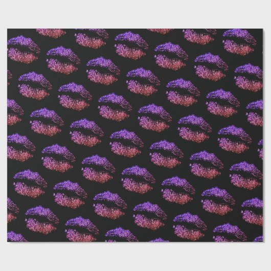 ピンクフェイクパープルグリッタールックリップパターン ラッピングペーパー (フラット)