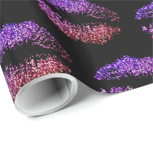 ピンクフェイクパープルグリッタールックリップパターン ラッピングペーパー (ロールコーナー)