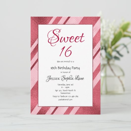 ピンクフェイクフォイルスウィート16誕生日招待状 招待状 (スタンド正面)