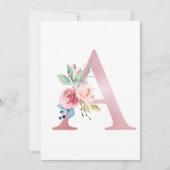 ピンクフェイクフォイル文字A赤面フローラモノグラム 招待状 (正面)