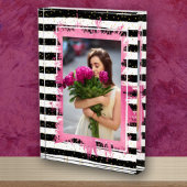 ピンクフェイクフォイル白黒ストライプ フォトブロック