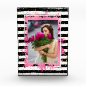 ピンクフェイクフォイル白黒ストライプ フォトブロック (正面)