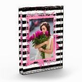 ピンクフェイクフォイル白黒ストライプ フォトブロック (左)