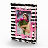 ピンクフェイクフォイル白黒ストライプ フォトブロック (右)