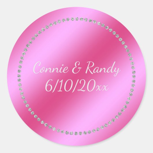 ピンクフェイクフォイル結婚のステッカー ラウンドシール (正面)