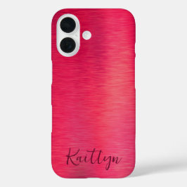 ピンクフェイクメタリックきらめくスクリプパーソナライズされたト iPhone 16ケース