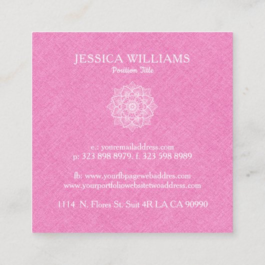 ピンクフェイクリネン&ホワイトマンダラ スクエア名刺 (裏面)