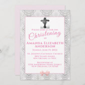 ピンクフェイクレースバプテスマ/《キリスト教》洗礼式や命名式 招待状 (正面/裏面)