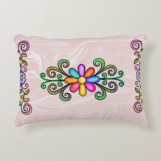 ピンクフェイク大理石&ドードル アクセントクッション (正面)