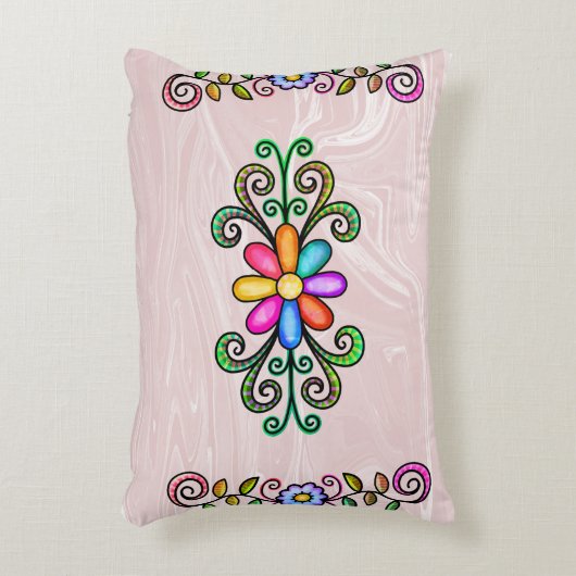 ピンクフェイク大理石&ドードル アクセントクッション (正面(垂直))