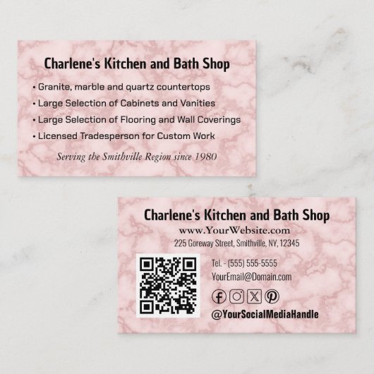 ピンクフェイク大理石 名刺 (正面/裏面)