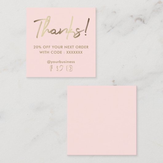 ピンクフェイク感謝していスクウェア・ビジネス・カード スクエア名刺 (正面/裏面)