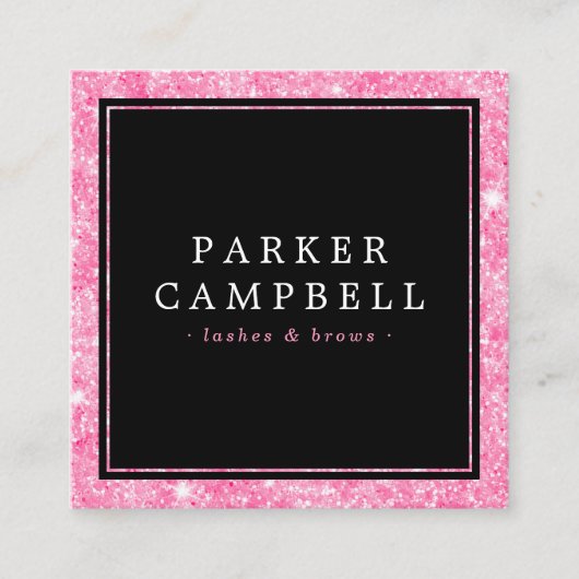 ピンクフェイク縁どエレガントファッション スクエア名刺 (正面)