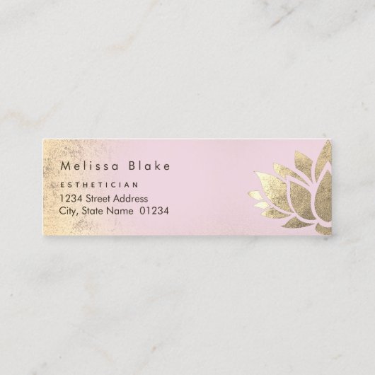 ピンクフェイク色のグラデーションの金ゴールドフォイルロータス スキニー名刺 (裏面)