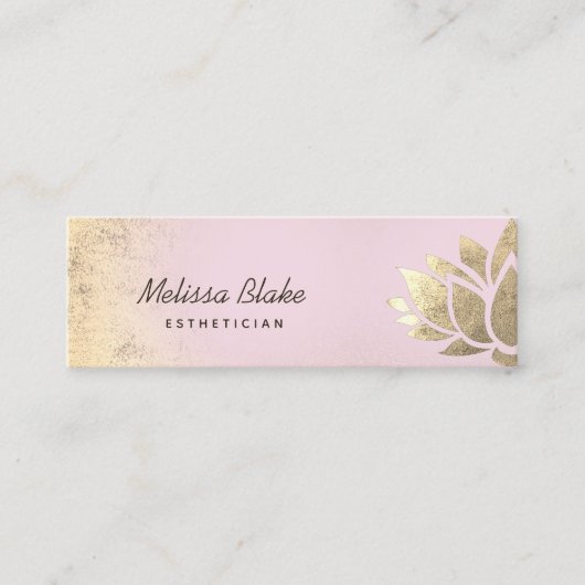 ピンクフェイク色のグラデーションの金ゴールドフォイルロータス スキニー名刺 (正面)