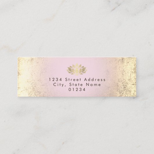 ピンクフェイク色のグラデーションの金ゴールドフォイルロータス スキニー名刺 (裏面)