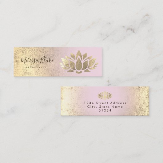 ピンクフェイク色のグラデーションの金ゴールドフォイルロータス スキニー名刺 (正面/裏面)