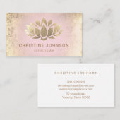 ピンクフェイク色のグラデーションの金ゴールドフォイルロータス 名刺 (正面/裏面)