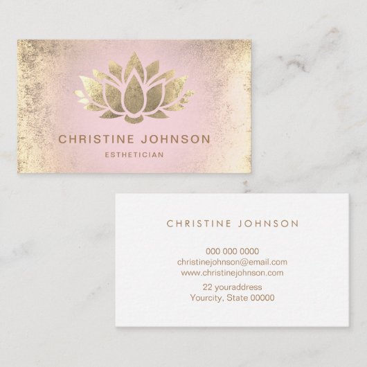 ピンクフェイク色のグラデーションの金ゴールドフォイルロータス 名刺 (正面/裏面)