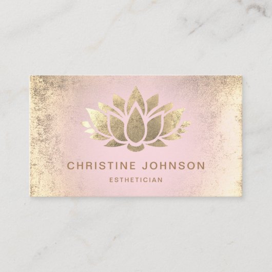 ピンクフェイク色のグラデーションの金ゴールドフォイルロータス 名刺 (正面)