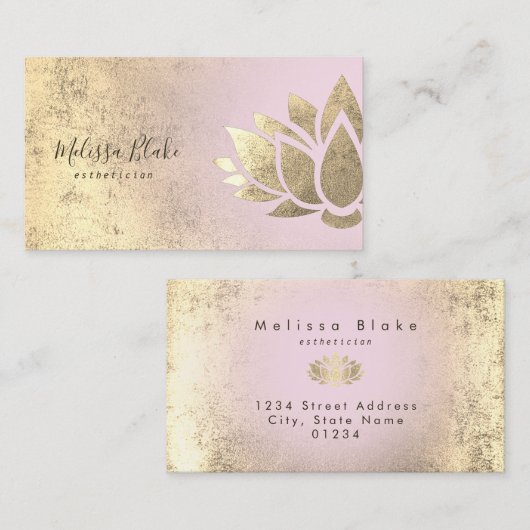 ピンクフェイク色のグラデーションの金ゴールドフォイル装飾 名刺 (正面/裏面)