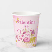 ピンクフェイク金ゴールドグリッタースウィートワン誕生日 紙コップ (裏面)