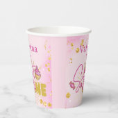 ピンクフェイク金ゴールドグリッタースウィートワン誕生日 紙コップ (左)