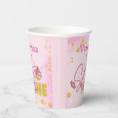 ピンクフェイク金ゴールドグリッタースウィートワン誕生日 紙コップ (右)