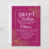 ピンクフェイク金ゴールドグリッターバラエレガントズスウィート16 招待状 (正面)