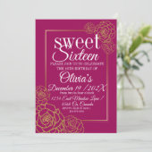 ピンクフェイク金ゴールドグリッターバラエレガントズスウィート16 招待状 (スタンド正面)