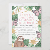 ピンクフェイク金ゴールドスロース&バタフライガールベビーシャワー 招待状 (正面)