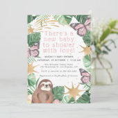 ピンクフェイク金ゴールドスロース&バタフライガールベビーシャワー 招待状 (スタンド正面)