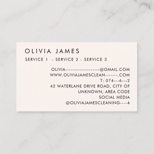 ピンクフェザークリーナーハウス清掃サービス 名刺 (裏面)