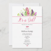 ピンクフェザーボホーベビーシャワー招待状 招待状 (正面)