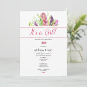 ピンクフェザーボホーベビーシャワー招待状 招待状 (スタンド正面)