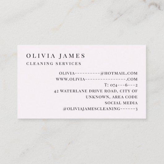 ピンクフェザー清掃サービスメイド 名刺 (裏面)