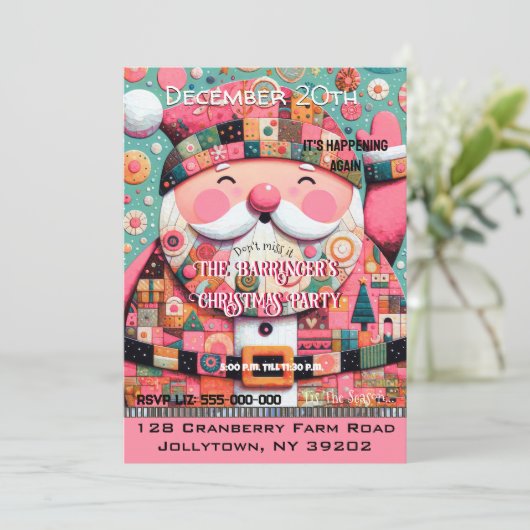 ピンクフェスティバルチックチェリーサンタアニュアルクリスマス 招待状 (スタンド正面)