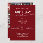 ピンクフェミニンお誕生日ケーキ、21お祝い 招待状 (正面/裏面)