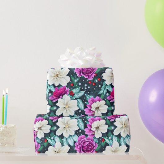 ピンクフェミニンとクリームの花のラッピング紙 ラッピングペーパー (パーティーギフト)