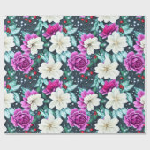 ピンクフェミニンとクリームの花のラッピング紙 ラッピングペーパー (フラット)