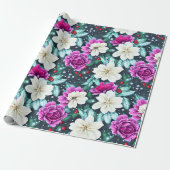 ピンクフェミニンとクリームの花のラッピング紙 ラッピングペーパー (アンロールド)