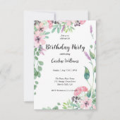 ピンクフェミニンとベージュのフローラ誕生日パーティー 招待状 (正面)