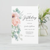 ピンクフェミニンとベージュのフローラ誕生日パーティー 招待状 (スタンド正面)
