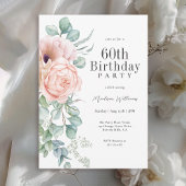 ピンクフェミニンとベージュのフローラ60th誕生日パーティー 招待状