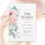 ピンクフェミニンとベージュのフローラ70th誕生日パーティー 招待状<br><div class="desc">70歳のスタイルに美しいフェミニンパーティの招待状に祝はエレガント、このデザインはピンクと桃のバラとポピーのフローラと美しいユーカリの緑と一緒にピンクと桃のとポピーを持っています。すべての文字パーソナライズされたは、名誉の年齢のゲストを含む、あなたのパーティーのためである可能性がある。この招待は、印刷されたペーパーレスのデジタルダウンロードとして利用可能である。</div>